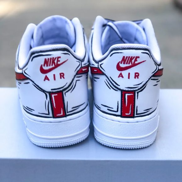 Nike Air Force 1 Cartoon Red Custom Shoes Low Swoosh Black Outline All Sizes